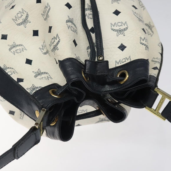 MCM Logogram Vicetos Shoulder Bag PVC Leather White Gold Auth hk2465