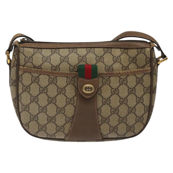 GUCCI GG Supreme Web Sherry Line Bag PVC Beige Gold 89 02 032 Auth hk2475