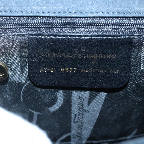 Salvatore Ferragamo Hand Bag Suede 2way Black Gold Auth hk2486