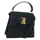 Salvatore Ferragamo Hand Bag Suede 2way Black Gold Auth hk2486-1
