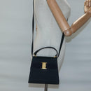 Salvatore Ferragamo Hand Bag Suede 2way Black Gold Auth hk2486-21