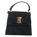 Salvatore Ferragamo Hand Bag Suede 2way Black Gold Auth hk2486-13
