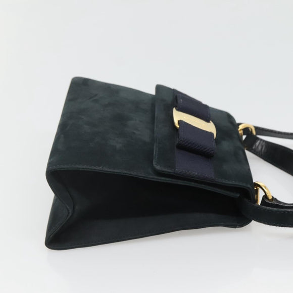 Salvatore Ferragamo Hand Bag Suede 2way Black Gold Auth hk2486