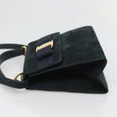 Salvatore Ferragamo Hand Bag Suede 2way Black Gold Auth hk2486-4