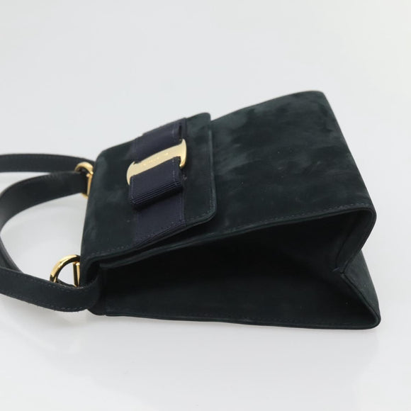 Salvatore Ferragamo Hand Bag Suede 2way Black Gold Auth hk2486