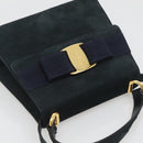 Salvatore Ferragamo Hand Bag Suede 2way Black Gold Auth hk2486-6