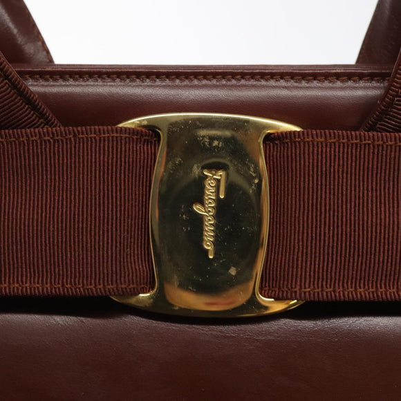 Salvatore Ferragamo Hand Bag Leather 2way Brown Gold Auth hk2487