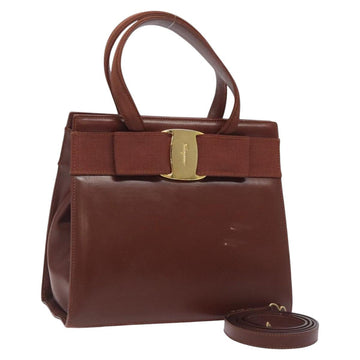 Salvatore Ferragamo Hand Bag Leather 2way Brown Gold Auth hk2487