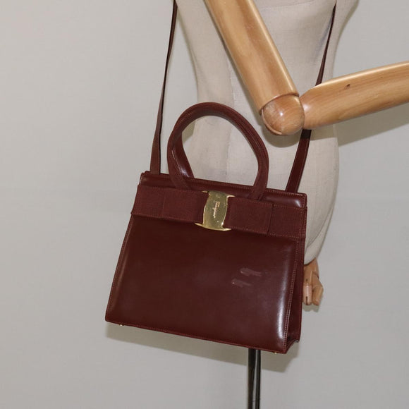 Salvatore Ferragamo Hand Bag Leather 2way Brown Gold Auth hk2487