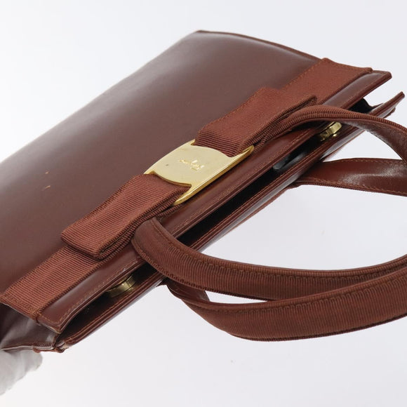 Salvatore Ferragamo Hand Bag Leather 2way Brown Gold Auth hk2487