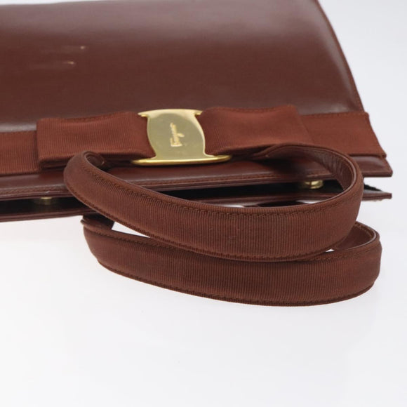 Salvatore Ferragamo Hand Bag Leather 2way Brown Gold Auth hk2487
