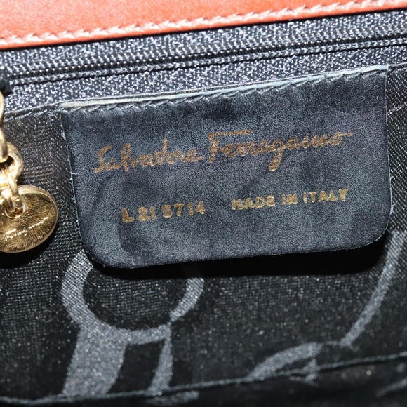 Salvatore Ferragamo Shoulder Bag Leather Brown Gold Auth hk2488