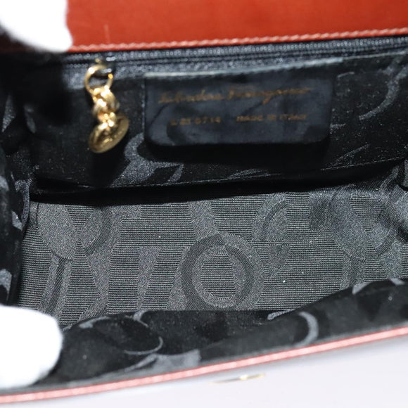 Salvatore Ferragamo Shoulder Bag Leather Brown Gold Auth hk2488