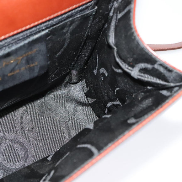 Salvatore Ferragamo Shoulder Bag Leather Brown Gold Auth hk2488