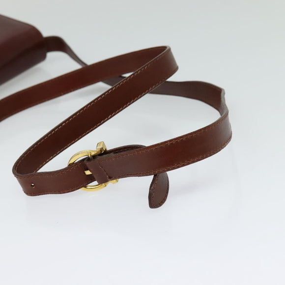 Salvatore Ferragamo Shoulder Bag Leather Brown Gold Auth hk2488