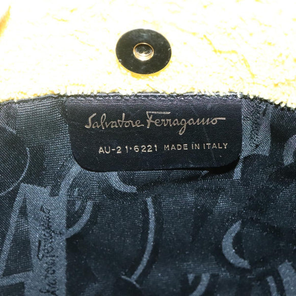 Salvatore Ferragamo Hand Bag Pile Black Gold Auth hk2489