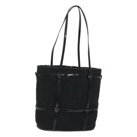 Salvatore Ferragamo Hand Bag Pile Black Gold Auth hk2489