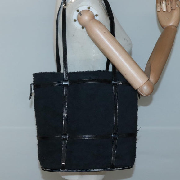 Salvatore Ferragamo Hand Bag Pile Black Gold Auth hk2489