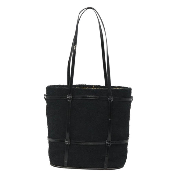 Salvatore Ferragamo Hand Bag Pile Black Gold Auth hk2489