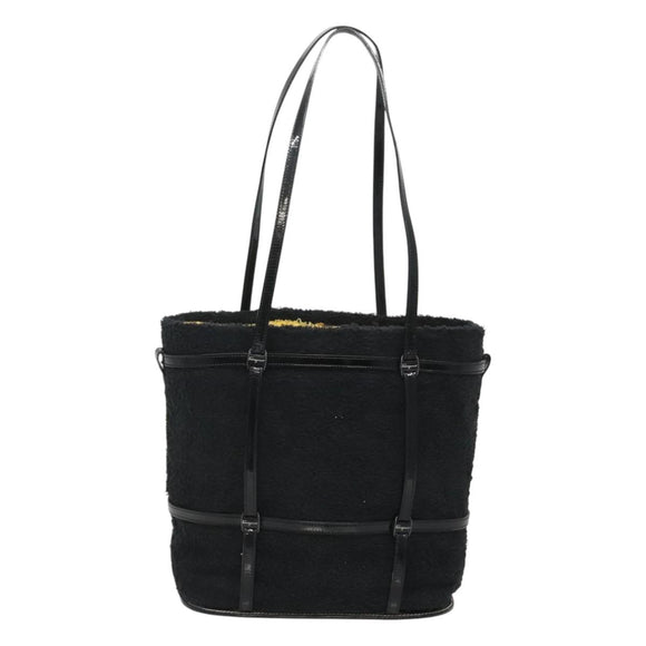 Salvatore Ferragamo Hand Bag Pile Black Gold Auth hk2489