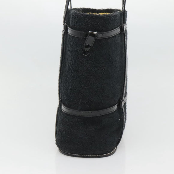 Salvatore Ferragamo Hand Bag Pile Black Gold Auth hk2489