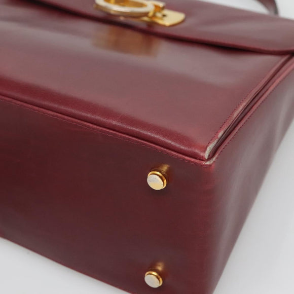 Salvatore Ferragamo Hand Bag Leather 2way Bordeaux Gold Auth hk2490