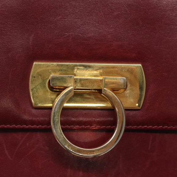 Salvatore Ferragamo Hand Bag Leather 2way Bordeaux Gold Auth hk2490