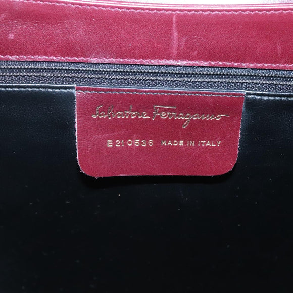 Salvatore Ferragamo Hand Bag Leather 2way Bordeaux Gold Auth hk2490