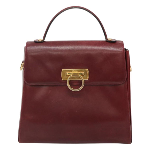 Salvatore Ferragamo Hand Bag Leather 2way Bordeaux Gold Auth hk2490