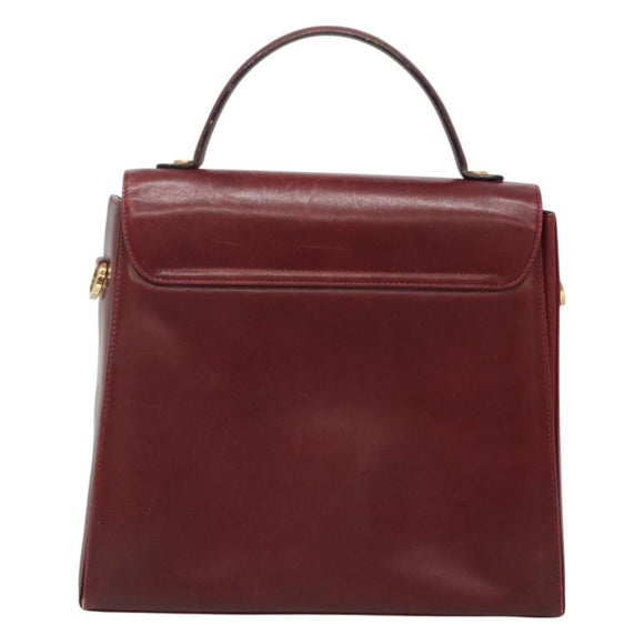 Salvatore Ferragamo Hand Bag Leather 2way Bordeaux Gold Auth hk2490