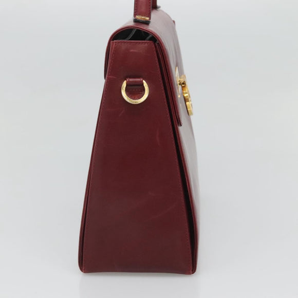 Salvatore Ferragamo Hand Bag Leather 2way Bordeaux Gold Auth hk2490