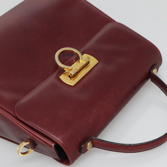 Salvatore Ferragamo Hand Bag Leather 2way Bordeaux Gold Auth hk2490