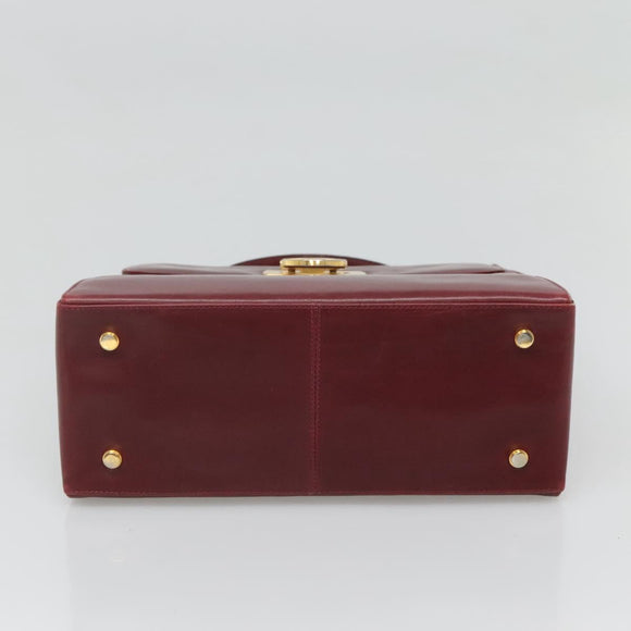 Salvatore Ferragamo Hand Bag Leather 2way Bordeaux Gold Auth hk2490