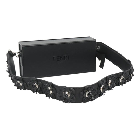 FENDI Box Shoulder Bag Leather Black Silver Auth hk2491