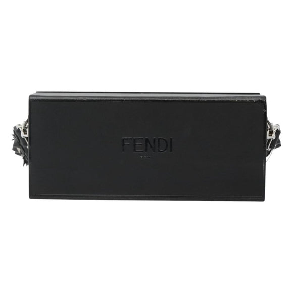 FENDI Box Shoulder Bag Leather Black Silver Auth hk2491