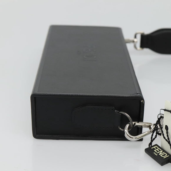 FENDI Box Shoulder Bag Leather Black Silver Auth hk2491