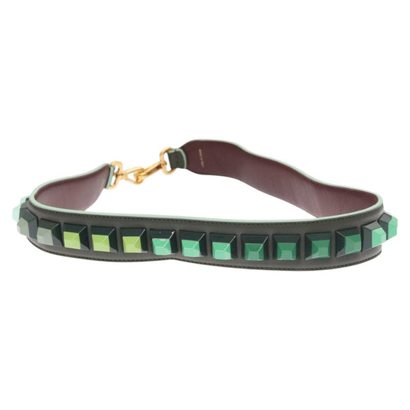 FENDI Strap You Shoulder Strap Leather Green Auth hk2492