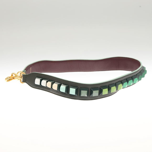FENDI Strap You Shoulder Strap Leather Green Auth hk2492