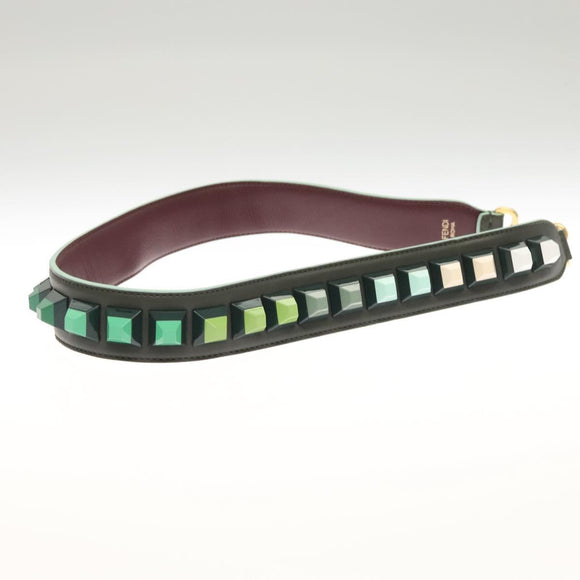 FENDI Strap You Shoulder Strap Leather Green Auth hk2492
