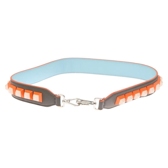 FENDI Strap You Shoulder Strap Leather Gray Auth hk2494