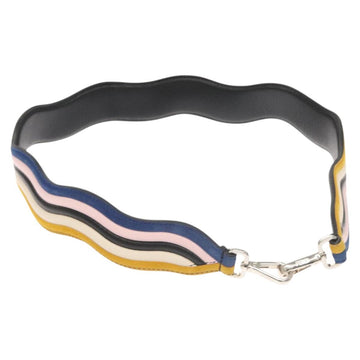 FENDI Strap You Shoulder Strap Leather Black Yellow Auth hk2496