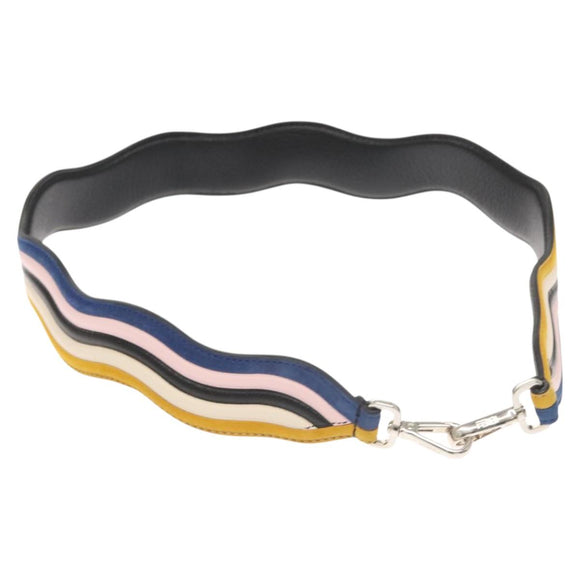 FENDI Strap You Shoulder Strap Leather Black Yellow Auth hk2496