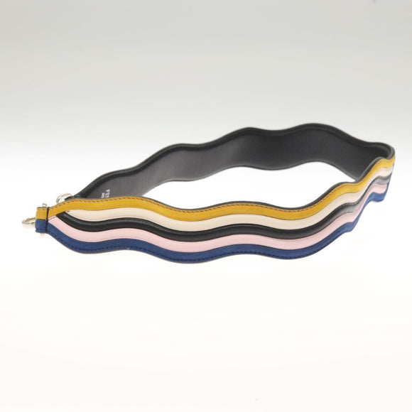 FENDI Strap You Shoulder Strap Leather Black Yellow Auth hk2496