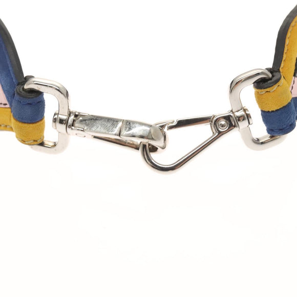 FENDI Strap You Shoulder Strap Leather Black Yellow Auth hk2496