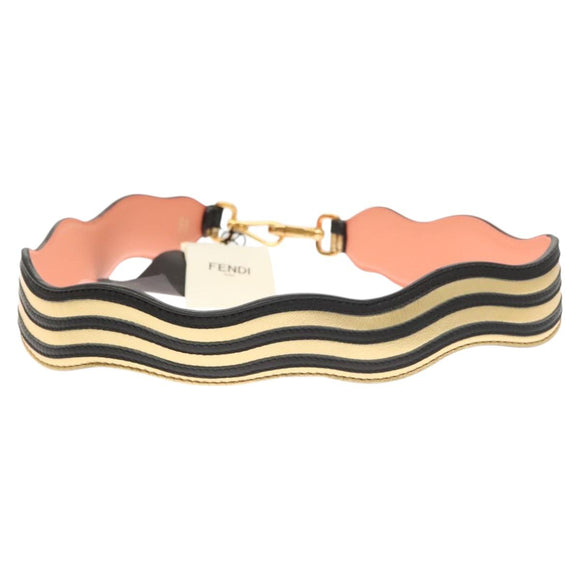 FENDI Strap You Shoulder Strap Leather Gold Auth hk2498