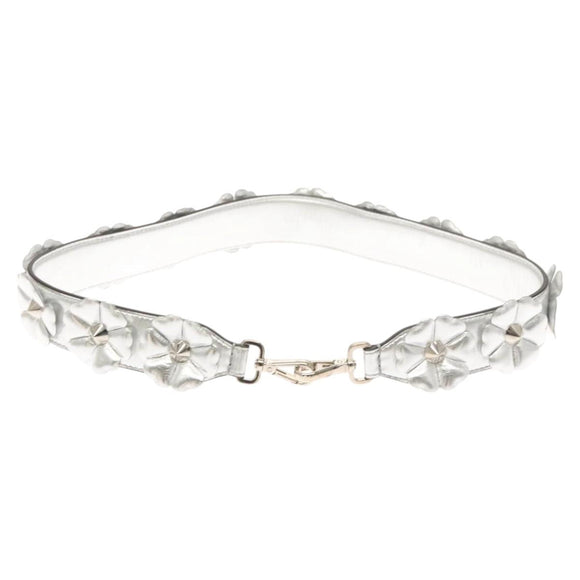 FENDI Strap You Shoulder Strap Leather Silver Auth hk2500