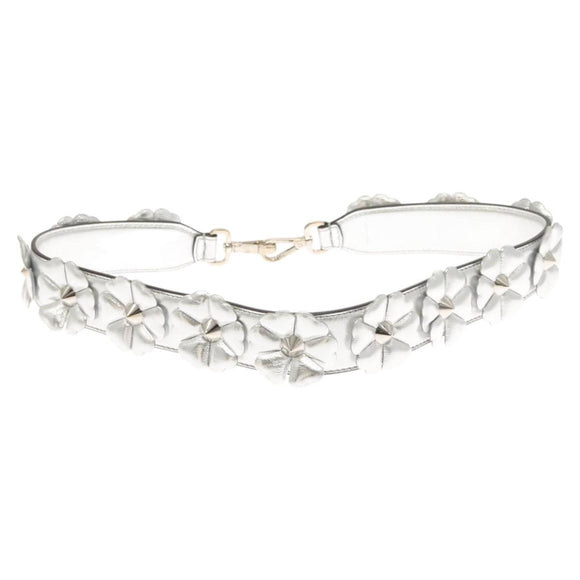 FENDI Strap You Shoulder Strap Leather Silver Auth hk2500