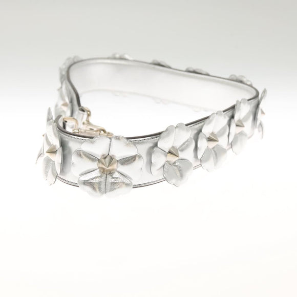 FENDI Strap You Shoulder Strap Leather Silver Auth hk2500