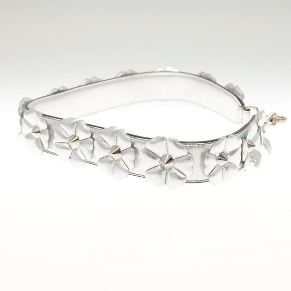 FENDI Strap You Shoulder Strap Leather Silver Auth hk2500