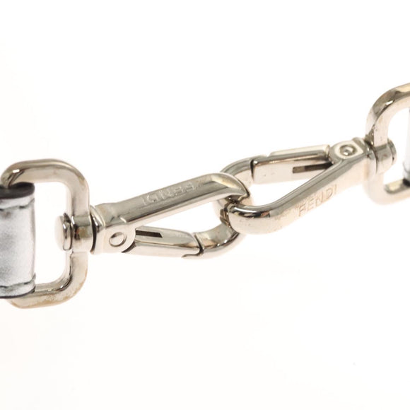 FENDI Strap You Shoulder Strap Leather Silver Auth hk2500